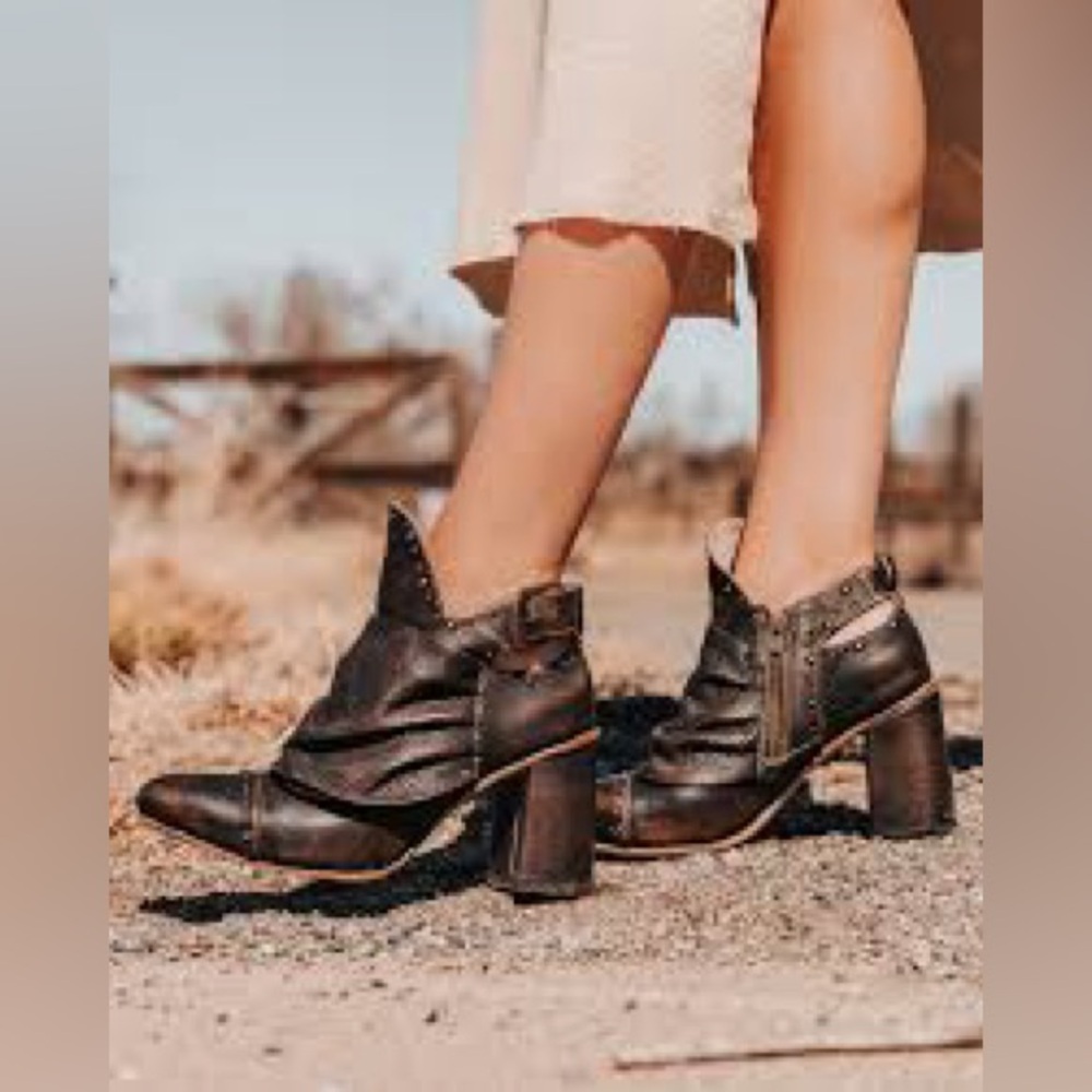 freebird Dark Brown Leather Western-Inspired Ankle Booties